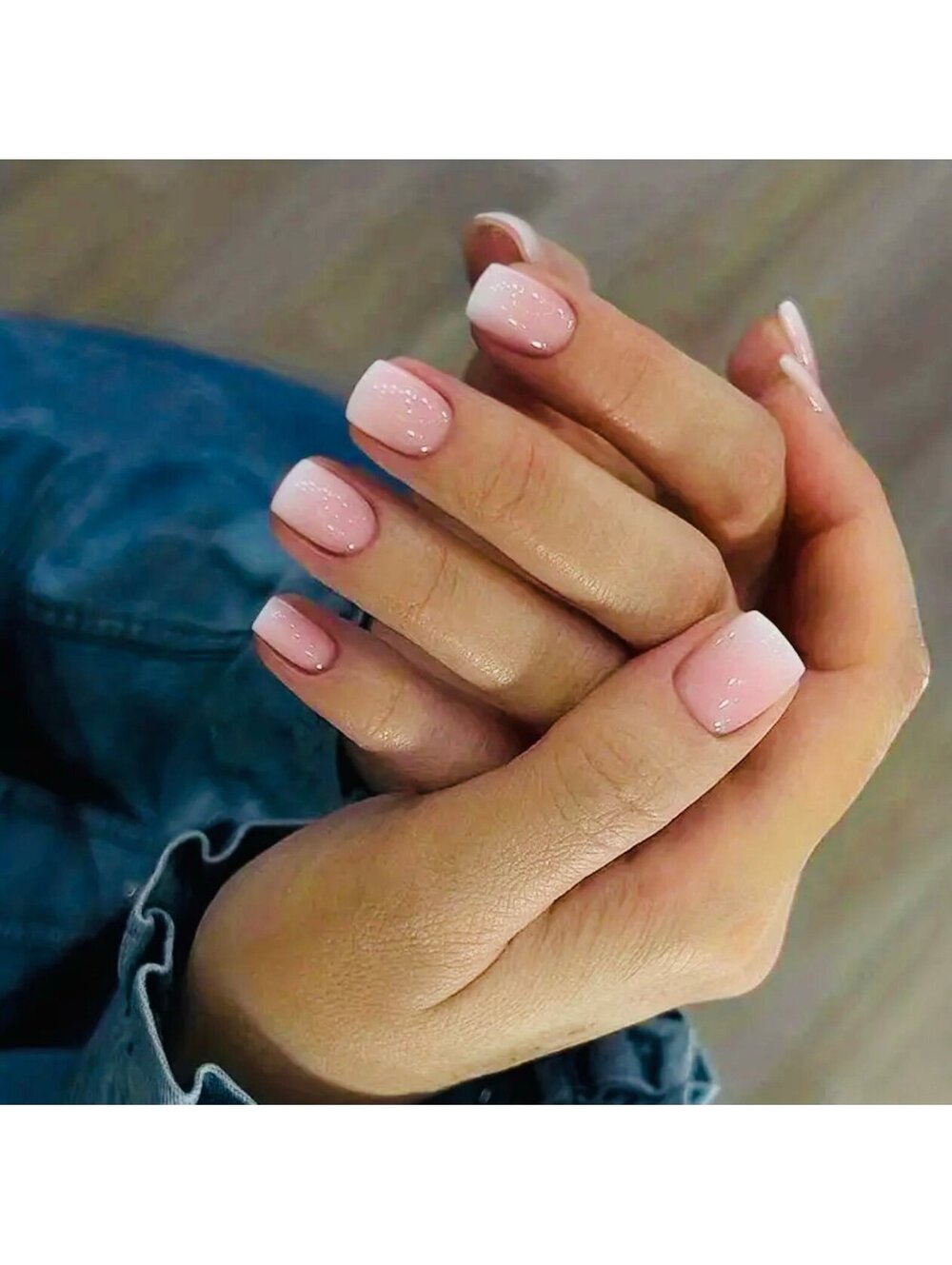 New - 24pcs - Chic - Pink/White Gradient Short Reusable Press-On-Nails